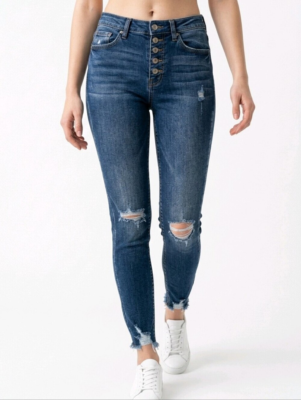 KanCan High Waist Dark Wash Distressed Button Fly Skinny Ankle Jeans Size 24